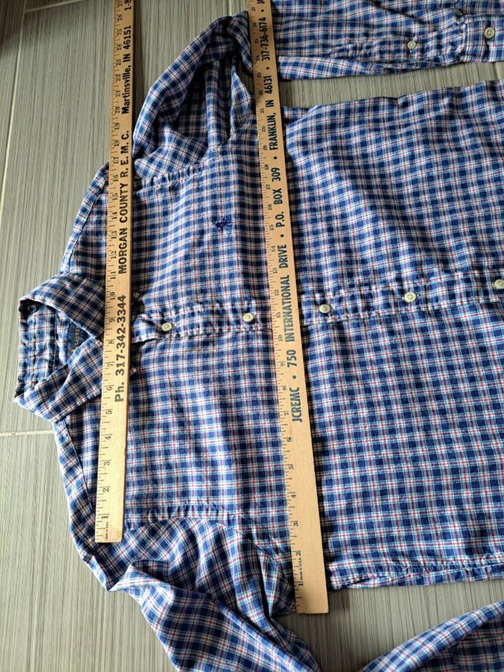 Ralph Lauren Men's Blue Plaid Button-Up Shirt Pony Logo Long Sleeve Small Gusset - Picture 12 of 14